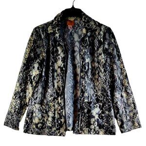 Jacket Faux Snake Skin Pattern Shinny Zipper Gunmetal Sequined Ruby Red